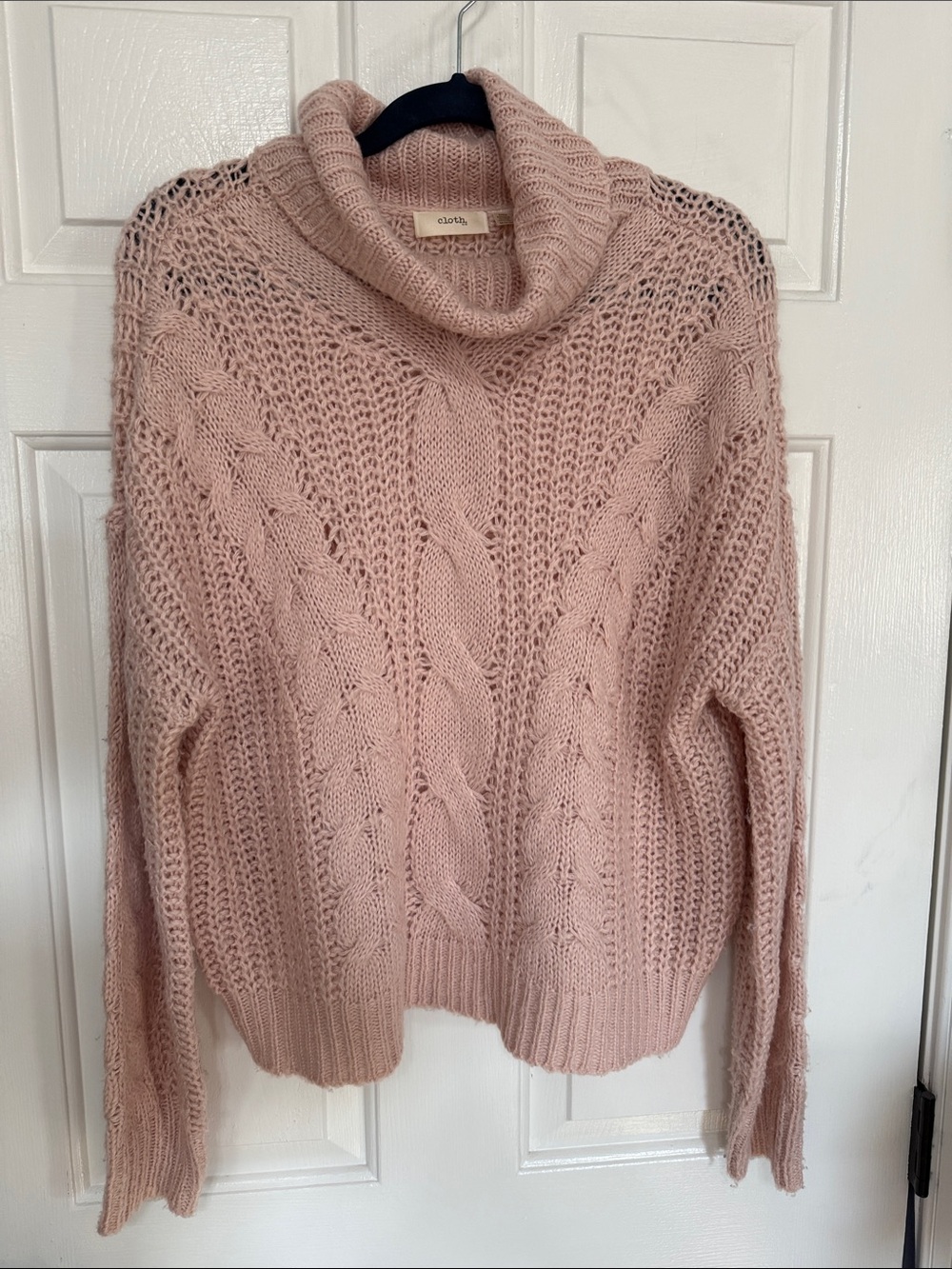 Dusty Pink Cable Knit Cowl Sweater